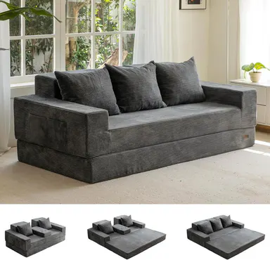 MAXYOYO Sofa Bed, 4 in 1 Foldable Floor Sofa Couch in A Box with 2 Cup Holders, Convertible 3 Seater Boneless Couch Folding Recliner Sleeper Chair for Living Room, No Assembly Required, sofa bed | Living Room | Summerdeal