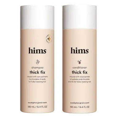 Hims Thick Fix Men's Hair Care Shampoo and Conditioner Set - Thickening, Vegan, Hydrating, Scented, Moisturizing, Reduces Shedding, Color Safe - 2-Pack, 6.4oz