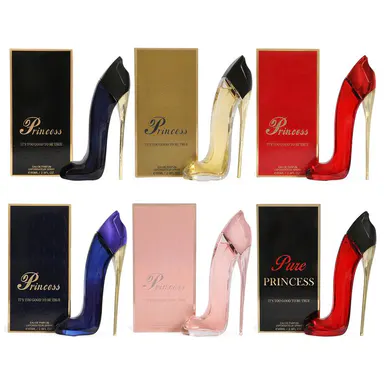 Bundle of 6 Princess Fragrances -  Princess Blue, Princess Red & Black, Princess Red, Princess Black, Princess Gold and Princess Pink Spray Perfume Eau de Parfum for Women 85ml/2.9fl.oz. - Women's Fragrance