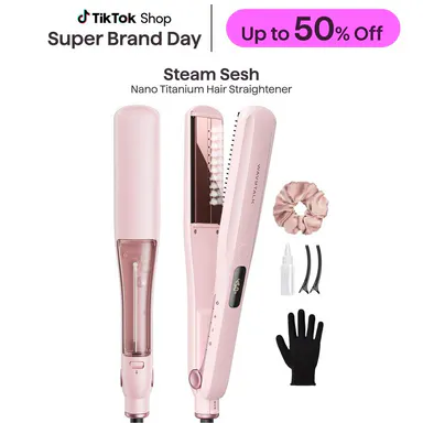 Wavytalk Steam Sesh Hair Straightener, Nano-Titanium Straightening Brush with Detachable Comb & 1.38'' Wide Plate for Frizz-Free, Shiny Hair, Beauty Products, Hair Tools