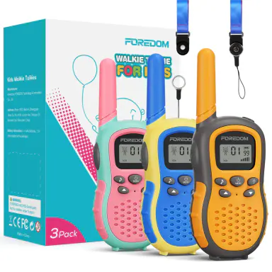 FOREDOM Kids Walkie Talkies 3-Pack, 22CH Long Range 2-Way Radios with Flashlight & Adjustable Lanyards, Tools and Gadgets Tech Gadgets for 3+ Years Olds, Camping Birthday Toy Gifts for Boys,back to school