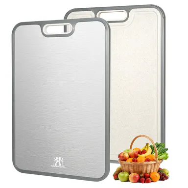 NULAS 2-in-1 Cutting Board - Stainless Steel & Non-Toxic PP, Durable, Double-Sided for Food Separation, Easy to Clean, Kitchen Accessories, Mold-Free, Ideal Gift, Mold-Free Chopping Board