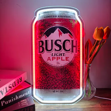 Busch Apple Neon Sign LED Wall Light 6.7x11.8 inch Beer Can Decor, USB Powered Acrylic Panel Light, Pre-Drilled Holes Easy to Hang, Funny Bar Pub Man Cave Game Room Decor