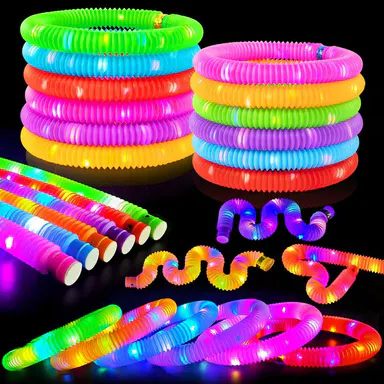 SHQDD 24pcs LED Flashing Lights Glow Stick Pop Tubes for Children 4-8, Colorful Gag Toys & Practical Jokes, Adjustable Modes (Fast-Slow-Stable), Halloween Class Gifts, Party Favors & Goodie Bag Fillers, Colorful Light-Up Gag Toys & Practical Jokes