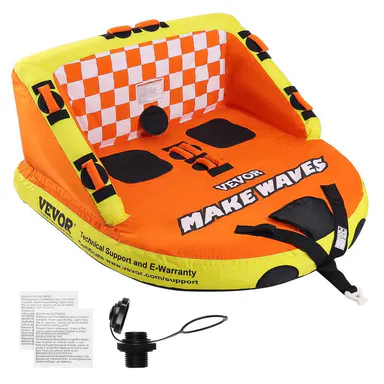 VEVOR Towable Tube for Boating,  1-2 Riders Inflatable Towable Tubes with Deck Seats and Backrest, 340 lbs Water Sport Tube for Boat to Pull, Full Nylon Cover, EVA Grab Handles and Speed Safety Valve#BackToSchool