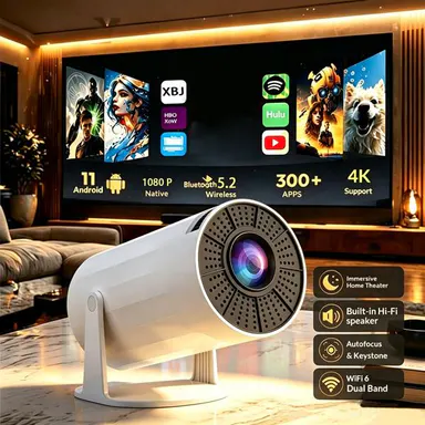 XBJ Mini Portable Projector with Wifi and BT5.2, Support 1080P, Manual Keystone Correction, 180° Rotation, Suitable for Outdoor/Bedroom Audio Viewing,Christmas Gift