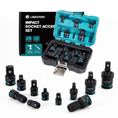 LIBRATON Impact Socket Adapter and Reducer Set 11PCS, Socket Adapter Reducers, Swivel Socket Adapters, Impact to 1/4 Hex Converters, Impact Wrench Adapters for Automotive Repair, with Blow Molded Box fathersdaygift