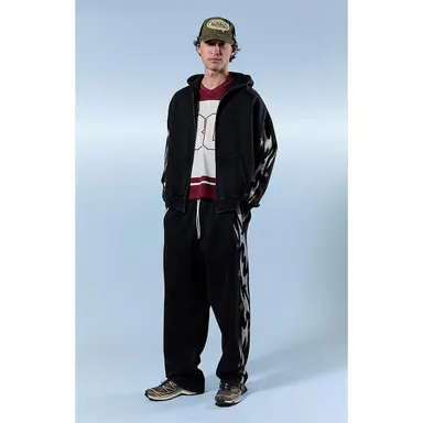 Pacsun Men's Black Flame Star Fleece Baggy Sweatpants