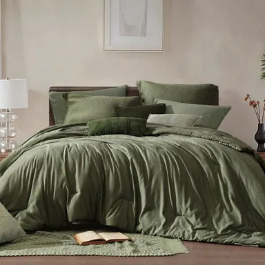 【FallPickDeals】Monbix Queen Size Bed Cover Set - 7-Piece Cationic Dyeing Microfiber Quilt Set with Double-Sided Pocket Storage, Soft Texture, Sheets, Pillowcases & Shams, Reversible Bedding