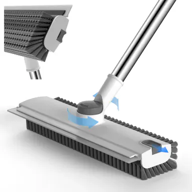 GLUMZRK 3-in-1 Multifunctional Hard Floor Cleaning Brush with Adjustable Stainless Steel Long Handle—Multi-angle rotating stiff bristle head, smooth silicone squeegee, suitable for tiles and glass, off-white