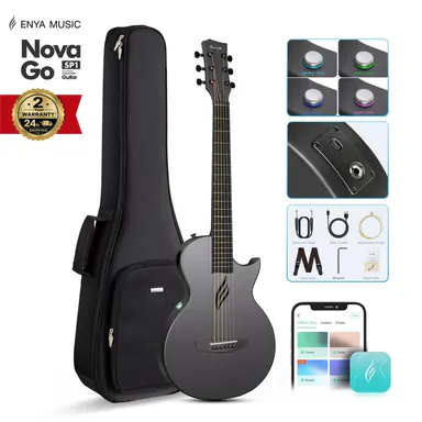 Enya NOVA GO SP1 Carbon Fiber Travel Guitar Kit - 35in Modern Acoustic-Electric for Beginners, AcousticPlus Effects, USB Recording, Bluetooth Speaker, Gig Bag, 24-Hour Shipping, 2-Year Warranty, Temperature & Humidity Resistant #backtoschool, Music