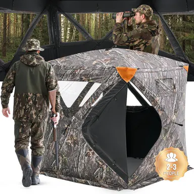 VEVOR Hunting Blind,  270° Ground Blind, 2-3 Person Pop Up Deer Blind for Hunting with Carrying Bag, Portable Resilient Hunting Tent, 3 Horizontal Windows for Turkey and Deer Hunting#BackToSchool