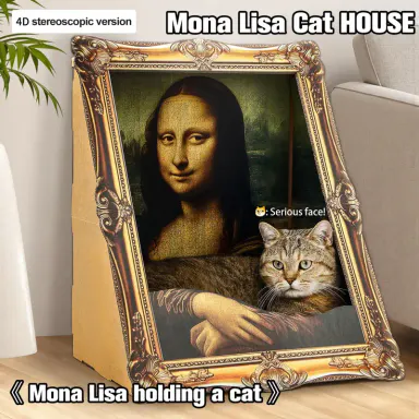 VAGASCAPE Mona Lisa Cat Scratcher Bed 2026 with Arm Front Panel Eco-Friendly Cardboard Cat House Easy-to-Assemble Artistic Home Decoration for Cats and Small Pets