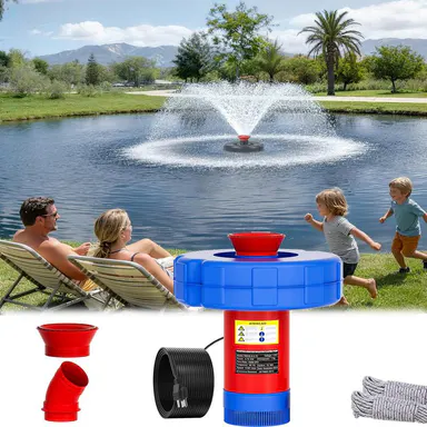BOFEKTE 15000 GPH Floating Fountain Aerator - 110V 750W (1hp Pump) Fully Automatic Water Fountain Pump with 100ft Power Cord, Dual V-Shaped & Linear Jets, Easy Installation for Garden and Farm Ponds, Stainless Steel Pump, Power Supply