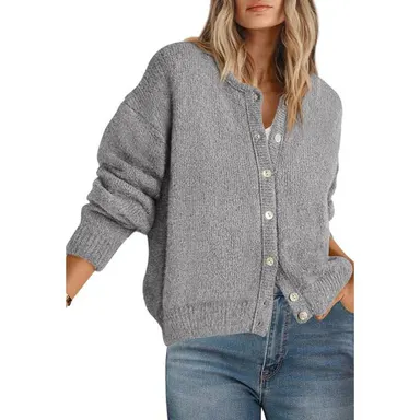 PrettyGarden Long Sleeve Crewneck Button Down Womens Sweaters Fall Open Front Chunky Cardigan Sweaters for, Womenswear#Falltok