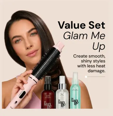 L'ANGE HAIR Glam Me Up Blush Styling Kit - Ceramic Coated GlamWave Thermal Ionic Brush, Adjustable Rival Heat Shield, Lightweight Marula Oil Hydration Spray, 4oz Salt + Sea Texturizing Spray for Flawless, Frizz-Free Straightening My Hair