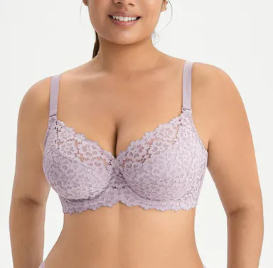 Lacsper Jasmine Plus Size Lace Bra with Special Lace Detailing Unlined Non-Padded Full Coverage Comfortable Supportive All Day