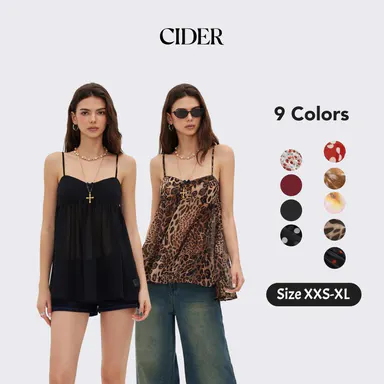 Cider Chiffon Leopard Bowknot Oversized Mini Nightdress Womenswear Strap Chemise Nightgown Lace Nightwear SohoChic