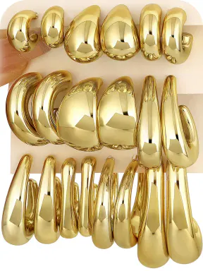 17KM  Gold Hoop Earrings Set for Women Multipack, Hypoallergenic Chunky Chain Twisted Hoop Earrings Pack, Fashion Dangle Earrings Jewelry for Gift