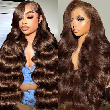 Chocolate Brown Lace Front Wig Human Hair Body Wave 13X6 HD Lace Frontal Wigs Pre Plucked 4# Brown Colored Human Hair Wigs For Women 180% Density