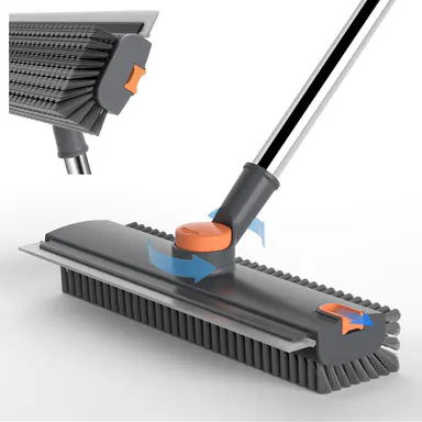 GLUMZRK 3-in-1 Rotating Long-Handled Floor Scrub Brush with Silicone Squeegee Blade—Adjustable stainless steel long handle, multi-angle rotation, ABS multi-surface household cleaning tool, suitable for tile and glass—Household cleaning supplies