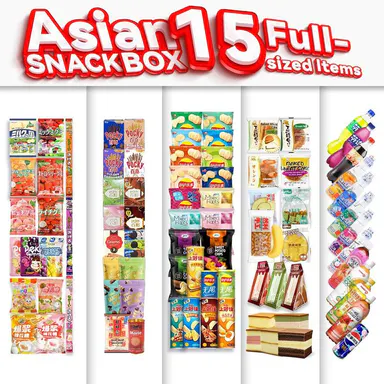 Asian Snack Box 15 Full-Size Japanese Korean Chinese Snacks & Drinks Dessert Candy
