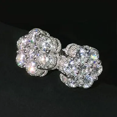 HELLOICE Moissanite Cluster Flower Stud Earrings VVS D Color Full Synthetic Moissanite Earrings Jewelry Gift
