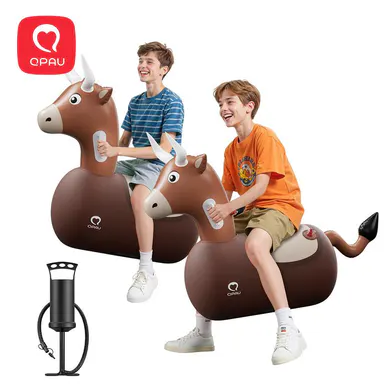 QPAU Kids Bull Toy 1/2PCS Set 220 lbs Weight Capacity Bouncing Animal Bull-Themed Suitable for Children 5+ Large Size Comfortable and Stable Dual Independent Air Chambers Safety Play Area, Halloween sohochic