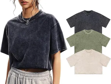 MaLinfandor 3 Pack Cropped  Women's  Vintage T Shirts Casual Cropped Tees Short Sleeve Cotton Acid Wash Tops Summer Grunge Shirts,back to school,back to school shopping,clothes for back to school,first day of school outfits