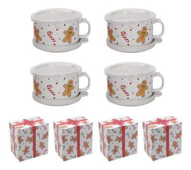Temp-tations Set of (4) 25-oz Mug Meals w/ Lid-its & Gift Boxes