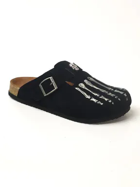 Men's Clogs muller shoes Halloween Bone Sandals Half Slipper, Slip on Mules, Vintage Clogs, Fashionable Trendy Clogs, Cowhide Leather Upper, Rubber Sole, Casual Style, Round Toe, Slip-on All Seasons Footwear