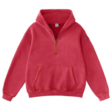 FAIABLE Hoodies Vintage Acid Washed Heavyweight Fleece Half Zip Unisex Hoodie with Kangaroo Pocket & Earbud Sleeve Pocket Casual Aesthetic Streetwear Style Essential Comfort Hoodies