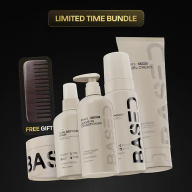 BASED Complete Curly Kit | Curl Mousse, Curl Gel, Curl Refresh Spray, Curl Cream, Leave-In Conditioner & Comb | Simple, Effective, BASED.