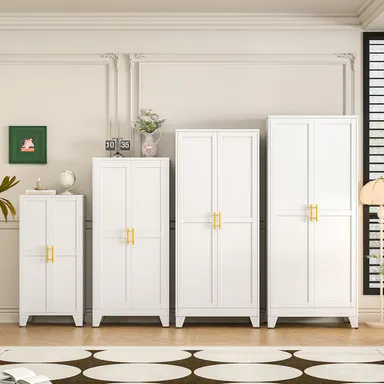 Metal Pantry Cabinet with 2 Doors and Adjustable Shelves Available in four sizes: 47\"61\" 71\" 75\" Kitchen Storage Cabinet with Gold Handles - Versatile Storage for Kitchen, Bathroom, Dining Room, Utility Room