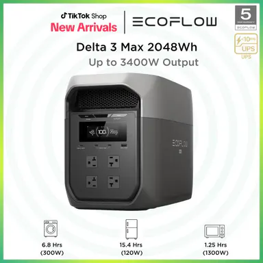 [New Arrival] ECOFLOW DELTA 3 Max Power Station, 2048Wh LiFePO4 Battery, Solar Generator (Solar Panel Optional), 3400W X-Boost Output, Ultra-Fast 0-80% Charging in 1.13 Hr, Home Backup & RV Camping