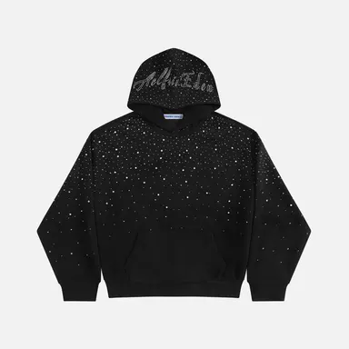 Aelfric Eden Cotton Rhinestone Pullover Hoodie - Vintage Washed, Unisex Y2K Loose Fit, Fall Fashion, Black Long Sleeve, Pockets, Cute Party Menswear Top - Back to School Outfit