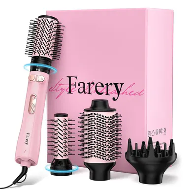 Farery 4-in-1 Rotating Hot Air Styling Brush Set, Oval Volumizing Barrel, 1.5\" & 2\" Rotating Brushes and Diffuser