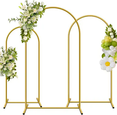 Metal Arch Backdrop Stand, Set of 2(6FT+7.2FT)/ Set of 3 (6/6.6/7.2 ft) Wedding Arched Frame , Stable Arched Background Stand for Wedding, Baby Shower, Birthday Party, Photography, Gold