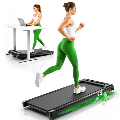 【2%/6%/9% Incline Free 3 Day Shipping】Under Desk Treadmill with 9% Incline Walking Jogging Machine for Home and Office, 2 in 1 Desk Walking Treadmill with Incline