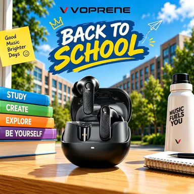 Voprene v73 HiFi Deep Bass Wireless Earbuds with Active Noise Cancellation 140H Playtime ENC Clear Calls Bluetooth 5.4 Immersive ANC & 10 Minute Quick Charge - Charging Headphone Audio