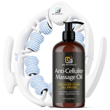 Anti Cellulite Oil and Lymphatic Drainage Massager Kit | Fascia Blaster for Contoured & Smoother Skin | Muscle Roller for Sore Arms, Legs, and Stomach, 8 fl oz by M3 Naturals Skin Tightening Oil Body Oil Set Firming Oil Body Care #TikTokShopSummerSale