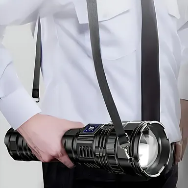 Hoodink 2-in-1 Portable Strong Flashlight Power Bank - USB Port, Digital Power Display, Rechargeable, Zoomable, Waterproof, Adjustable Brightness - Tools and Gadgets, EDC Items, Emergency Gear, Gifts for Him, Adulting Gifts