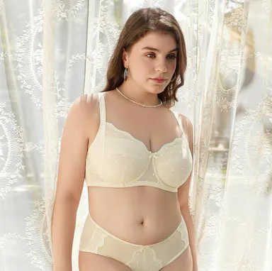 Lacsper Pebble Plus Size Minimizer Bra for Women Polka Dot Lace Full Coverage Underwire Support Non Padded Unlined Comfort