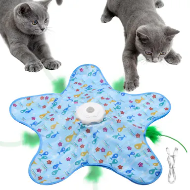 Pentagram shape Interactive Automatic Motion Hide and Seek Cat Toys, in-The-Cover Unpredicatable 360°Moving Feather, Interactive Kitten Wand Toy, Automatic Chargeable Cat Toy, Indoor Exercise Kicker for All Breeds,activates desire for hunting