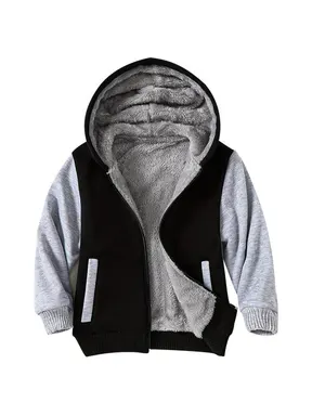 #backtoschoolChildren's zipper hooded coat 3-14 years old boy Sherpa lined coat winter outdoor sweatshirt warm coat