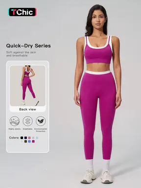 Women's Two-Piece Colorblock Yoga Set, High-Waisted Ribbed Casual Fitness Sportswear, Versatile Gym Workout, Ribbed Activewear, Athleisure Activewear, Bra Legging Set, Yoga Fashion Set