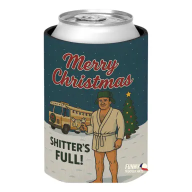 Merry Christmas Shtters Full Funny Beer Sleeve | Regular or Slim Can | Double Sided Neoprene | Holiday Party Gift Drink Drinkware Santa Cup coozie