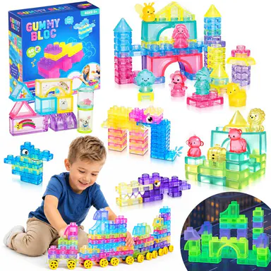 JOYSPOT Jelly Blocks, Squishy Multi-color Stacking Building Blocks Toy, Non-toxic Sensory Play Back to School, Safe Squeezable & Stretchable Stress-Relief , Jelly Blocks for Kids Early learning Preschool STEM ADHD-Relief Creative Construction Bath Toy
