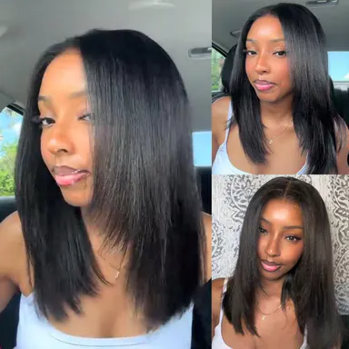 UNice Byebye Slip Layer Yaki Straight Bob Wigs with Drwastring 7x5 HD Lace Closure Human Hair Wigs Easy to Install Natural Hairline Beginners Friendly