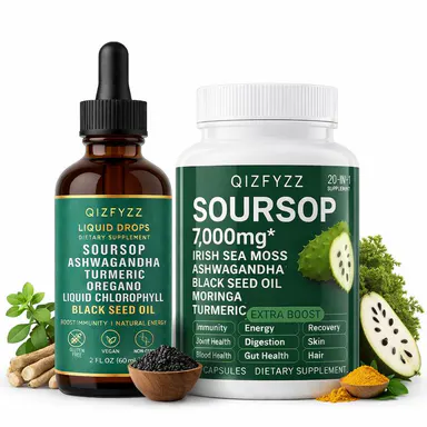 summervibes Soursop Bitterness Extract + Seaweed Super Dual-Effect Set | 10-in-1 Drops + 20-in-1 Capsules | Moringa, Turmeric, Black Seed Oil, Ashwagandha | Vegan & Non-GMO,summerwins,travel essentials